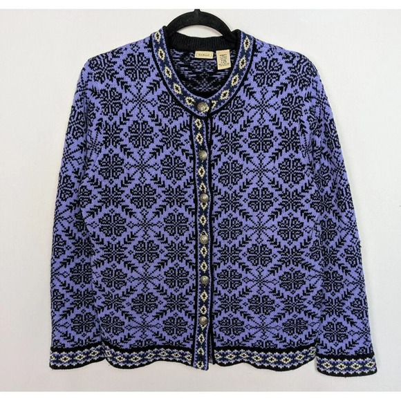 Vintage 90s L.L. Bean sz. M Merino Lamb's Wool Nordic Fair Isle Cardigan Sweater